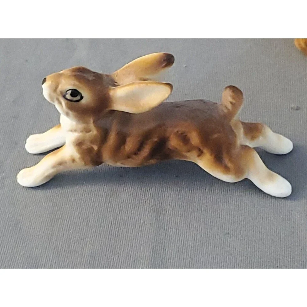 3 Vtg Bone China Ceramic Japan collectibles Rabbit Bunny Brown Mini Trinket Read